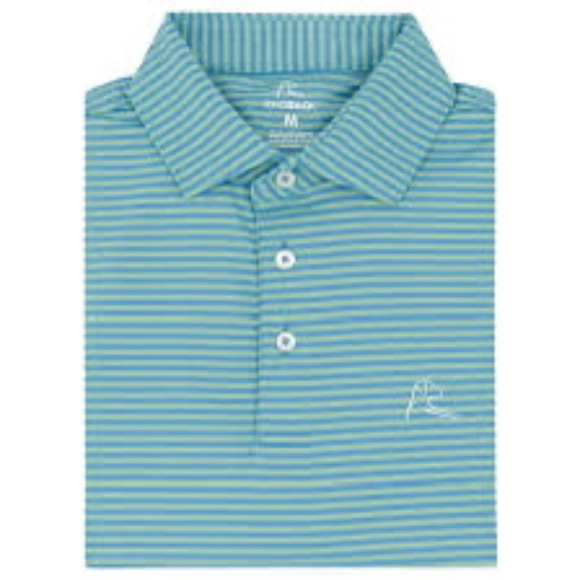 Rhoback Men’s The Birdie Stripe Performance Polo Palm Green Maritime Blue Size M - Picture 1 of 7